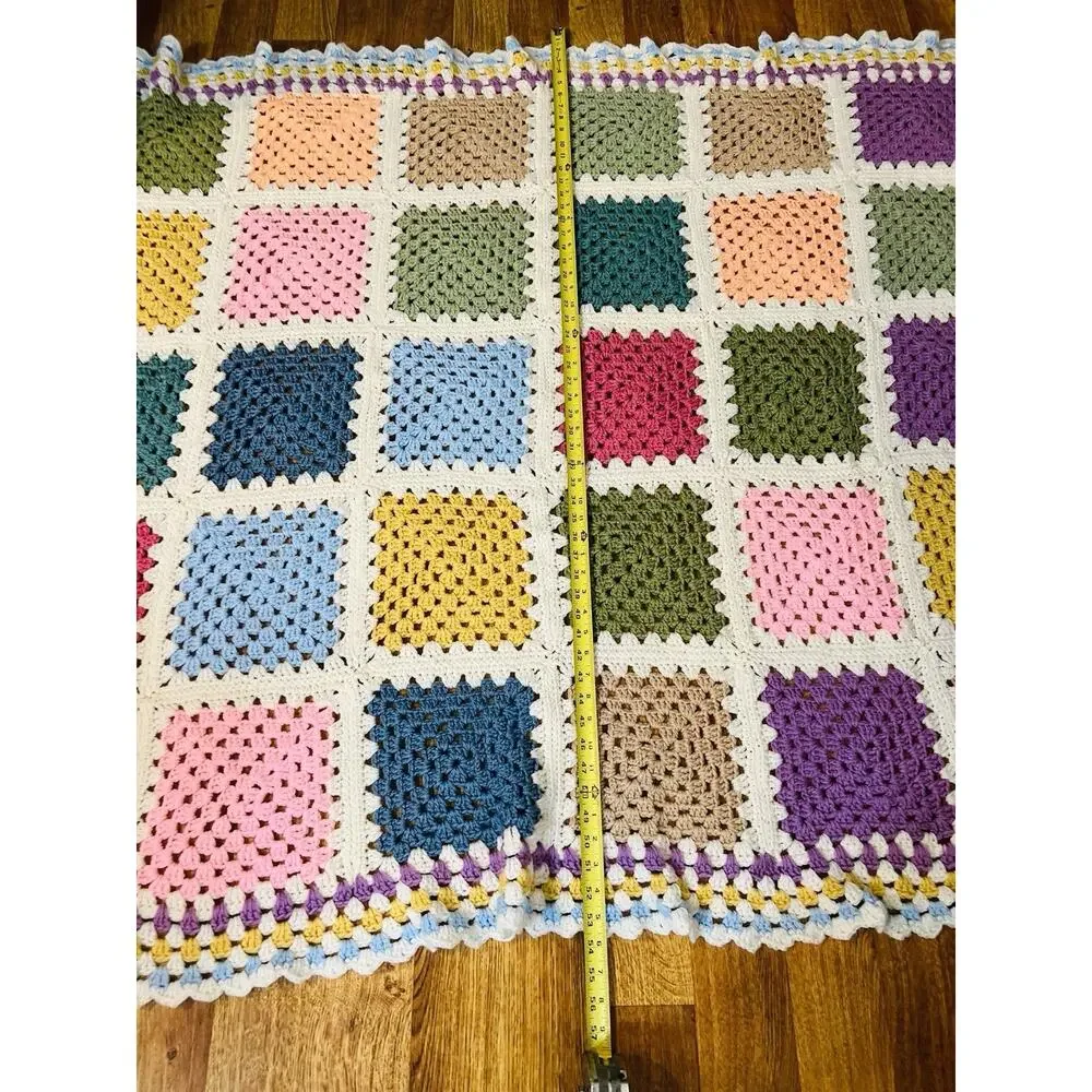 Vintage Handmade Patch Crochet Afghan Size 53 X 58 Multicolor Granny Cozy